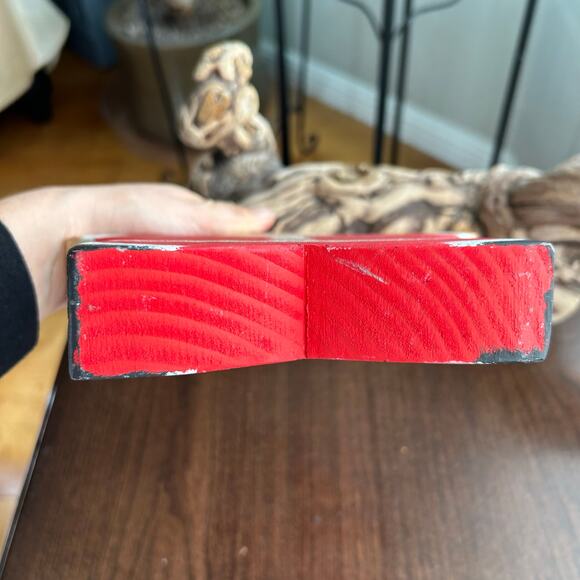 Hand Painted Tole Santa on Freeform Wood Star Christmas decor - Picture 5 of 8